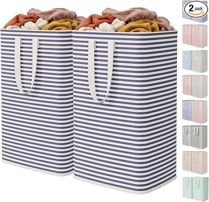 Lifewit 2 Pack Laundry Basket 80L Each, Collapsible Clothes Hamper with Reinforced Handles, Freestanding Waterproof Design for Bedroom and Laundry Room, Navy 160L Total