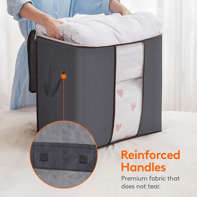 Lifewit 6 Pack 100L Clothes Storage Bins with Lids, Foldable Blanket Storage Bags with Zippers, Clear Window and Reinforced Handles, Closet and Organization for Clothing, Sweater, Comforter, Bedding
