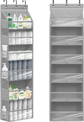 Over Door Organizer with 6 Extra Large Pockets 12 Side Pockets, Sturdy Closet Storage Rack, Hanging Storage Organizer with Clear Window for Shoes, Diapers, Bedroom, Bathroom, Grey