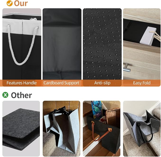 Stair Basket for Stairs with Handle, Staircase Baskets for Carpeted and Wooden Stairs,16" Step Storage Basket for Toys, Clothes, Books, Tools, with Hard Board, Anti-slip (1, Black)