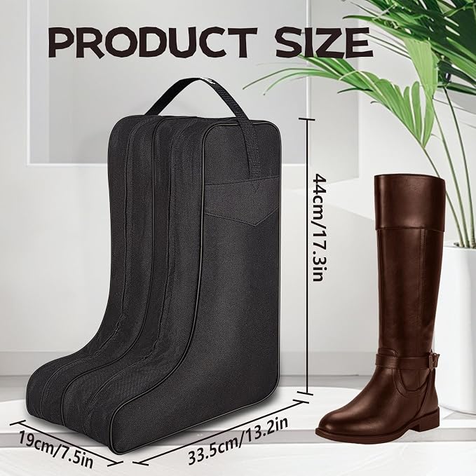 Ciphewest Black Boot Bag for Cowboy Boots up to 17 Inches, Waterproof Travel Boot Carrier for Men & Women, Heavy-Duty 600D Polyester Shoe Storage Bag with Handle