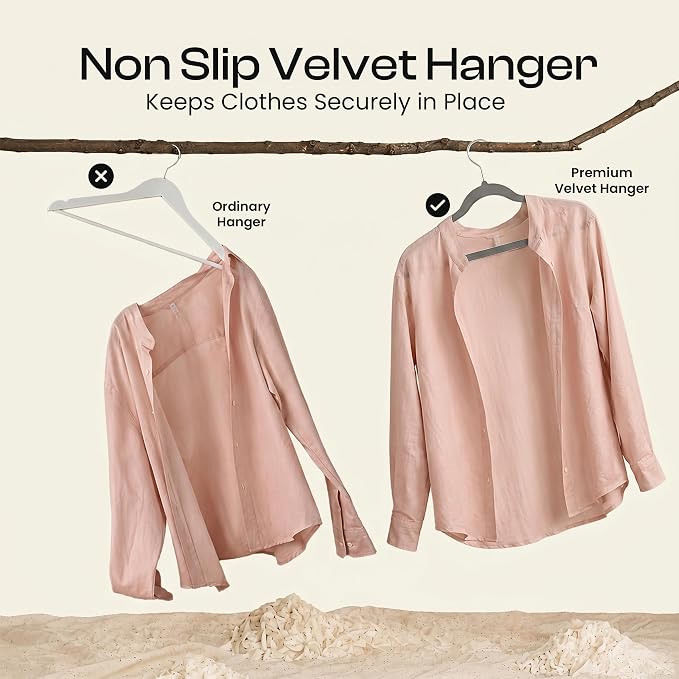 Utopia Home Velvet Hangers 20 Pack, Grey | Luxury Non-Slip Slim Pant & Coat Hangers, Strong Space-Saving Clothes Hangers with Pants Bar and 360° Swivel Hook