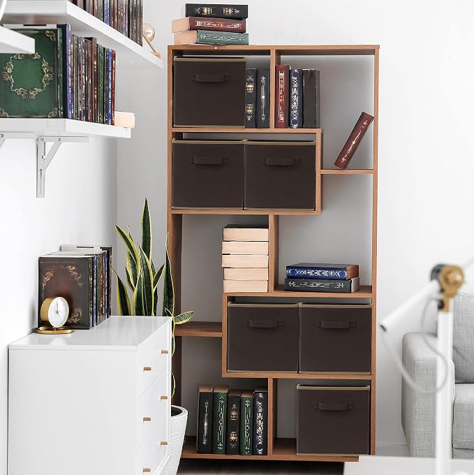 Simple Houseware Foldable Cube Storage Bins, 11-Inch Brown, 6-Pack Fabric Cubes Organizer for Closet or Shelves