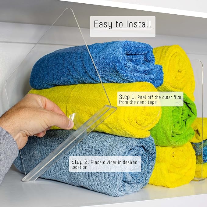 Bee Neat Closet Acrylic Shelf Dividers, Closet Organizer, 4 Pack, 8" x11 ⅝ | Clear Acrylic Shelf Dividers for Organizing Closet Clothes, Towels, Sweaters, Purses & Books