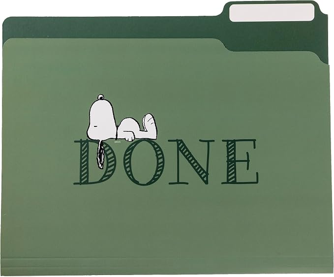 Snoopy File Folders Pack by Graphique, Set of 9 (3 Designs), Letter Size Organizers, Decorative Office Supplies, 1/3-Cut Tabs