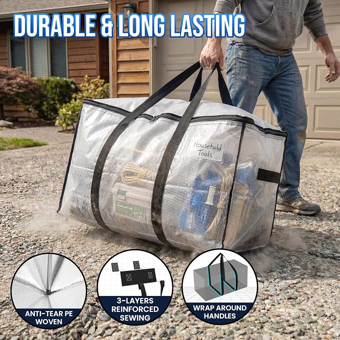 TAILI Extra Large Moving Bags, 6 Pack Clear Heavy Duty Totes For Storage with Visible Window, Wrap Around Handles, Storage Bags for Space Saving, Alternative to Moving Boxes