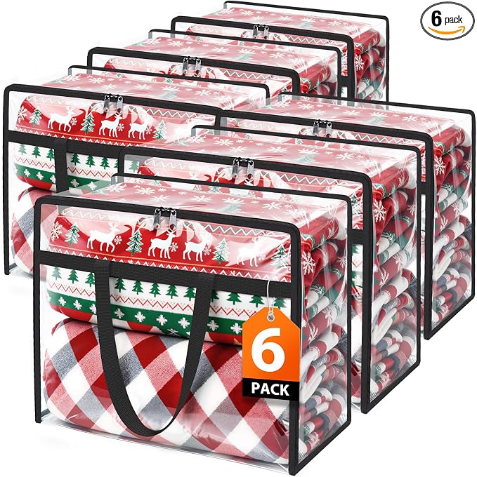 SpaceTrove Clear Clothes Storage Bags, 6 Pack Closet Organizers and Under Bed Storage Containers, Foldable Moving Bags with Zippers for Comforter, Blanket, Bedding, Duvet, PVC Packing Bags 90L