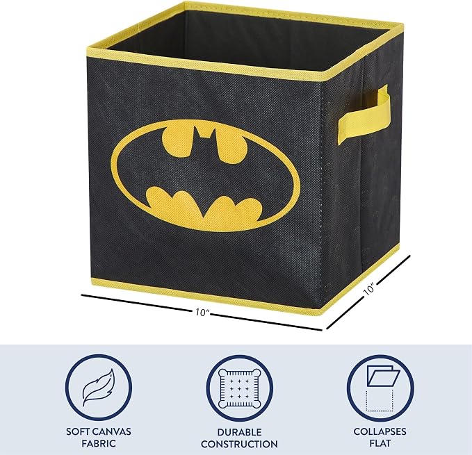 Batman Kids Storage Cubes, 2 Pack Foldable Fabric Bins with Handles, Collapsible Organizer Boxes for Bedroom, Playroom & Nursery, Durable Kids Storage Solution