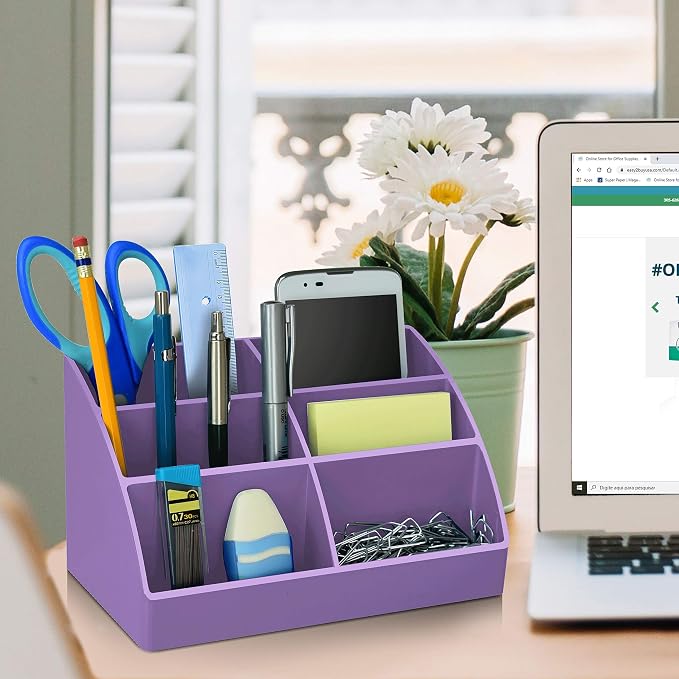 Acrimet Desktop Organizer - Easy Organizer Caddy Holder for Office, Home and School use (Plastic) (Solid Purple Color) | Slant Design, Scrunch Holder & Stationery Accessories