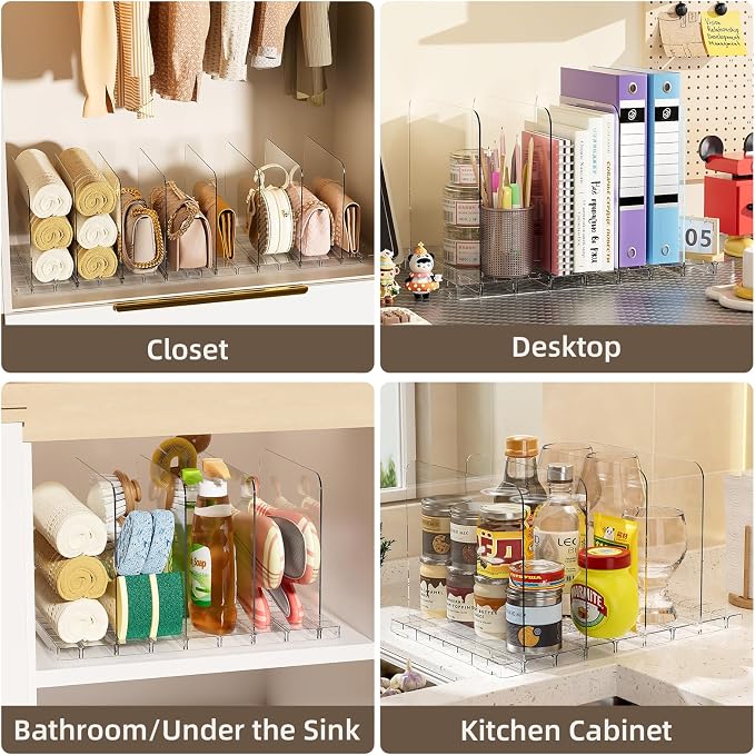 Stackable Bag & Purse Organizer for Closet Shelf Acrylic Shelf Dividers for Closet Organization, Clear Handbag Purse Storage Organizer Divider, Keep Clutch, Wallet, Pocketbook Upright, 4 Pack