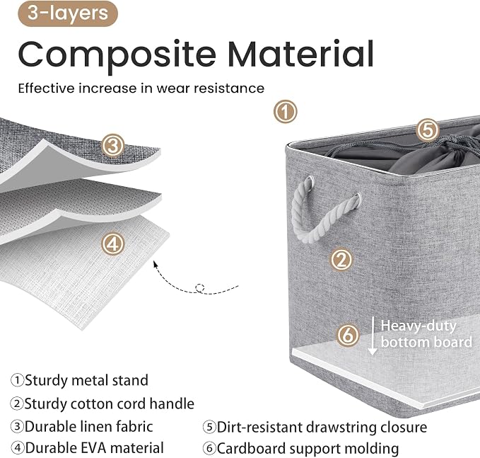 Large Storage Baskets- 16x12x12 inch Storage Bins for Shelves and Closet Organizing, Foldable Fabric Bin for Home Organization Clothes and Laundry (3-Pack, Gray)