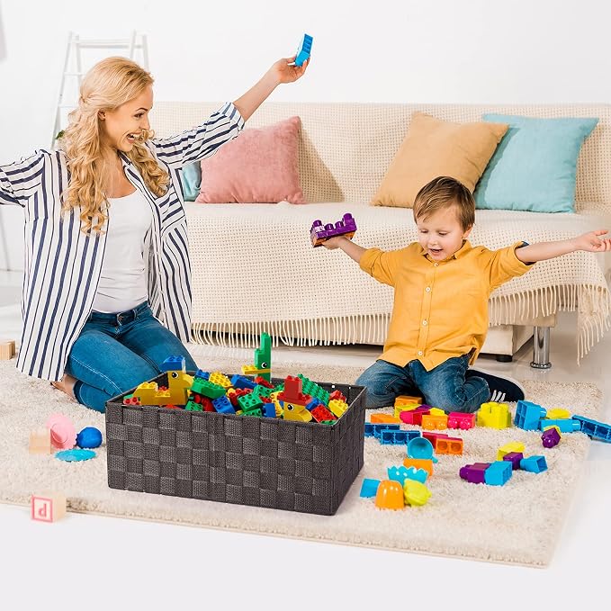 Woven Storage Baskets, Storage Bins, Cube Basket Container Baskets Storage Boxes Organizers for Clothes/Shelves/Closet, Set of 6 (Brown)