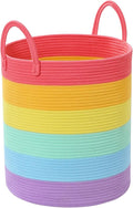 Laundry Hamper for Organizing, 52L Large Laundry Baskets, Cotton Rope Woven Blanket Basket, Collapsible Laundry Hamper for Living Room, Nursery, 15"×18", Rainbow