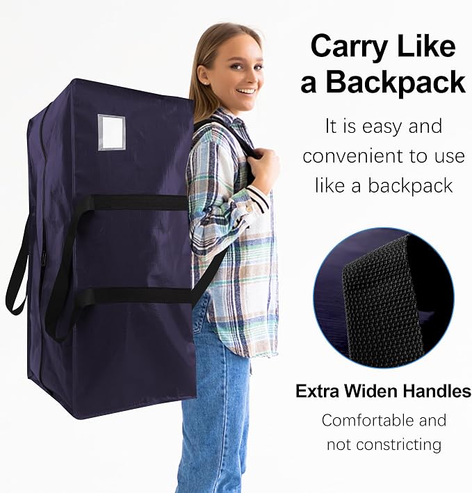 6 Pack Heavy Duty Extra Large Moving Bags W/Backpack Straps - Strong Handles & Zippers, Storage Totes For Space Saving, Fold Flat, Alternative to Box and Bin (40 gal, Blue)