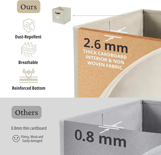 DECOMOMO Storage Bins, Cube Storage Bin with Labels | 13" x 13" x 13" Fabric Storage Cubes for Shelves (6pcs, Beige)