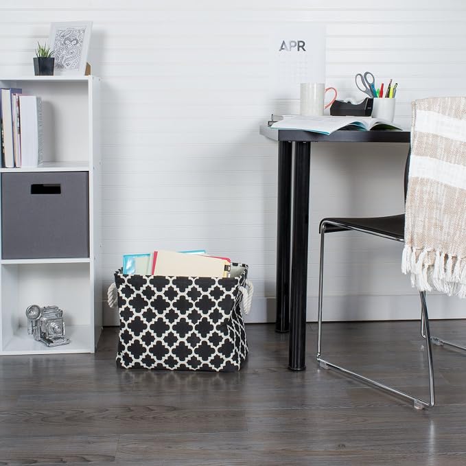 DII Polyester Container with Handles, Lattice Storage Bin, Large, Black