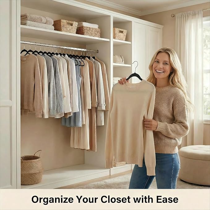 HOUSE DAY Black Plastic Hangers 60 Pack, Ultra-Thin Heavy Duty Non-Velvet | Hangers with 360° Swivel Hook & Non Slip Notches - Slim Space Saving Clothes Hangers Ideal for Dresses Coats Shirts Jackets