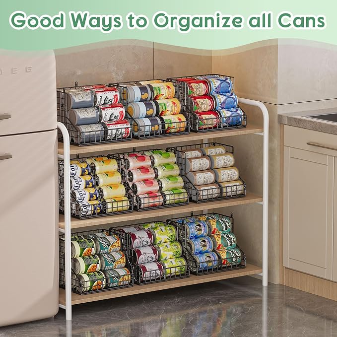 JKsmart 6 Pack Stackable Can Organizer for Pantry with Adjustable Dividers, Soda Can Organizer, Can Storage Dispenser Holds up to 84 Cans, Metal Wire Baskets Can Holder for Kitchen Cabinet Pantry