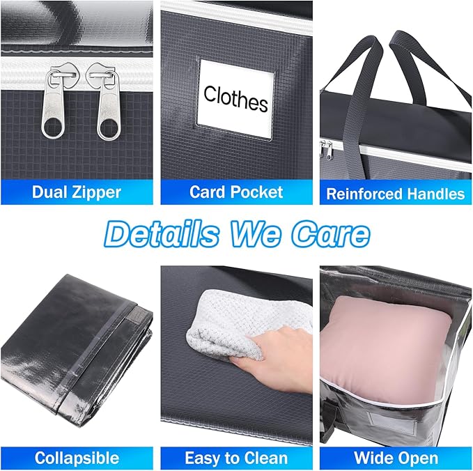 ElegantArray 4 Pack Moving Bags Heavy Duty, Moving Boxes, Storage Bags with Zipper & Handles & Tag for College & Dorm Moving Supplies Grey Laundry Hamper Bag, Foldable Space-saving Totes (76L, Grey)