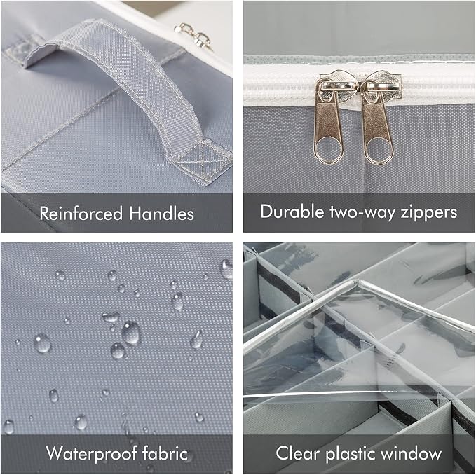 Surblue Shoe Storage Organizer Under Bed Adjustable Dividers Oxford Container Closet Storage Solution with Clear Cover and Handle for Clothing Boots Blankets Sweaters Toys,10 Pairs