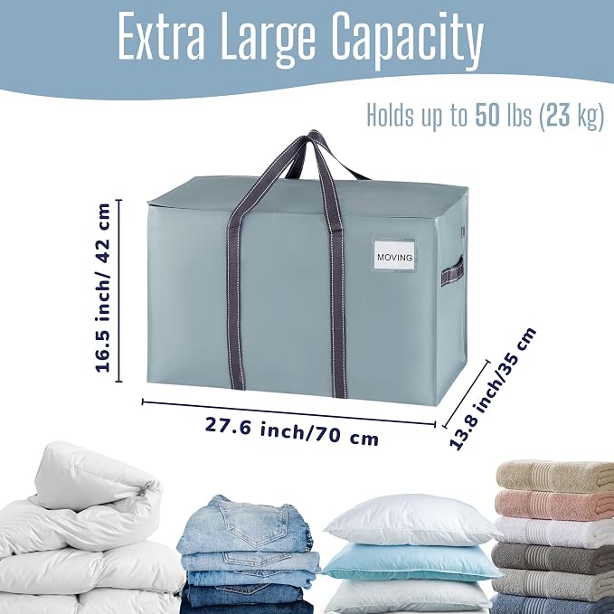VENO 8 Pack Heavy Duty Moving Bags, Extra Large Storage Bags with Reinforced Handles & Strong Zippers, Foldable & Reusable Moving Box Alternative for Clothes & Dorm Storage