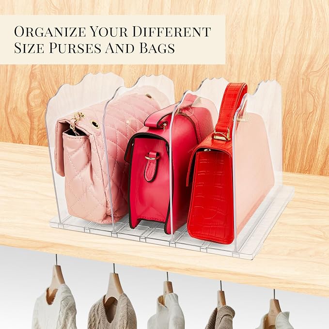 Purse Organizer for Closet, Handbag Storage Organizers for Small Closet, Acrylic Shelf Dividers, Clear Adjustable Bag Organizer, 1 Pack