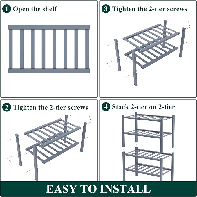 Smiry Bamboo Shoe Rack for Closet, 4 Tier Small Wooden Shoe Organizer, Stackable Wood Shoe Storage Shelf for Entryway, 14 Vertical Slats, 2+2 Stack Heavy-Duty Legs, 17.32"x11.02"x25.98", Grey