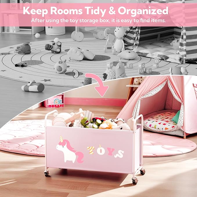 GRANNY SAYS Toy Box for Boys Girls, Extra Large Toy Chest Storage with Wheels, Metal Kids Toy Storage Organizer for Living Room Storage, 135L Toy Bins for Kids Organizer Stuffed Animals, Pink