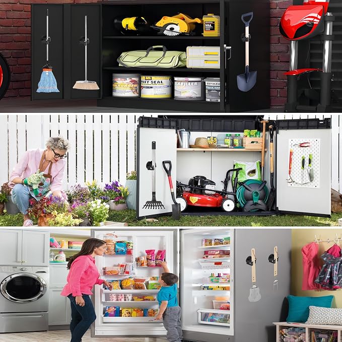 ULIBERMAGNET Magnetic Mop Broom Holder,Heavy Duty Movable Magnetic Broom Holder Rack,Anti-slip Wall Mounted Utility Storage Mop Shovel Gripper Hanger for Garage, Kitchen, Laundry, Garden(2 Pack/Black)