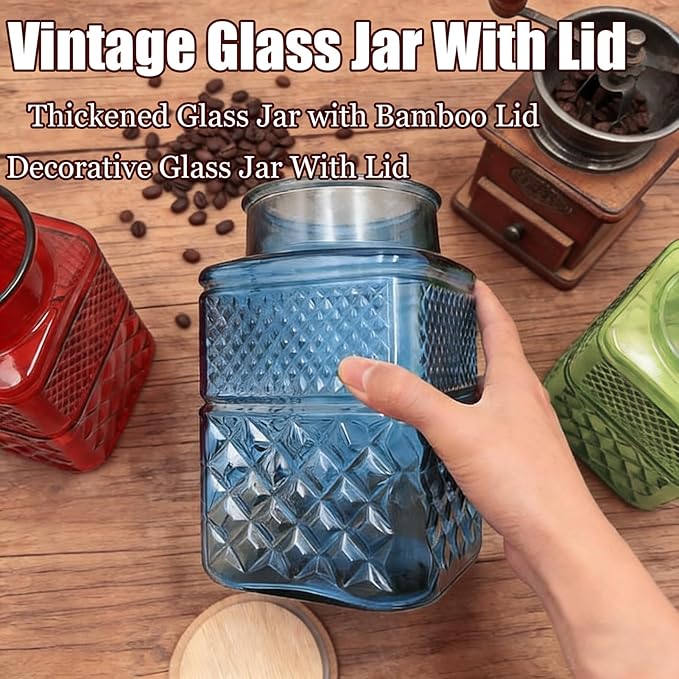 Coriario 60 OZ Vintage Glass Jar with Airtight Lid Wood Spoon Set of 2 Decorative Glass Storage Jars Canister Container for Food Candy Cookie Coffee Bean Tea Nuts Snack Dog Treat Vase