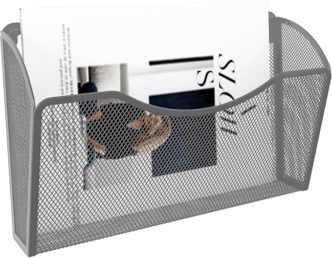 EasyPAG Wall File Organizer, Metal Mesh Hanging File Folder Holder for Letter/A4 Size Folders, Vertical Wall Mount Mail Sorter for Office Paperwork, Classroom, Silver