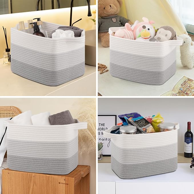 OIASKET Storage Baskets for Organizing, Woven Baskets for Shelves, Rectangle Decorative Organizer for Storage Clothes, Toy, Books, Towels Nursery Bins 3 Pack (Gradient Grey, 15.75"x11.8"x9.85")