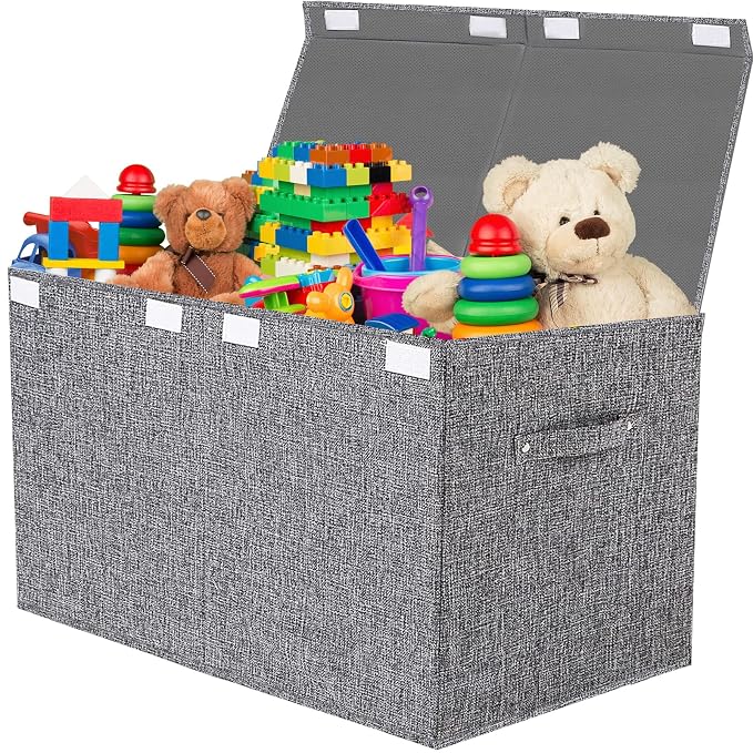 Collapsible Toy Storage Bin with Lid, 82L Large Capacity - Gray Neutral Space-Saving Organizer for Playroom, Bedroom & Nursery, Foldable Design
