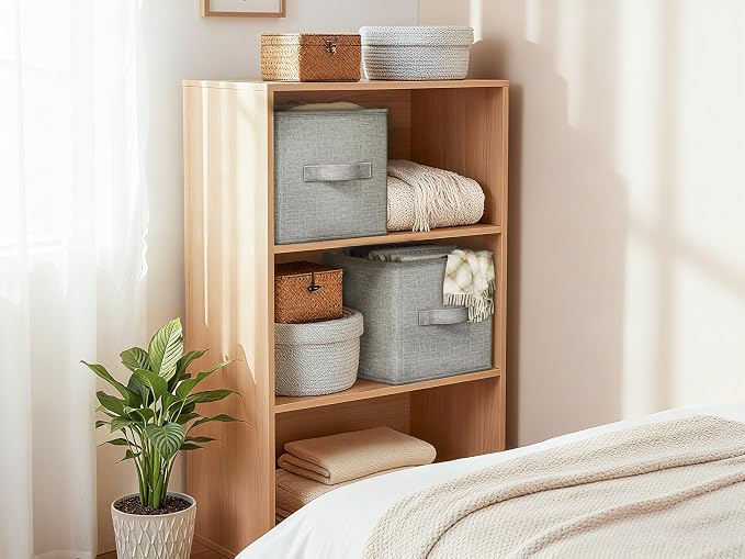LayerSpace 4 Pack Foldable Fabric Closet Storage Bins, 11Inch Organizer Cubes with Handles, Linen Storage Boxes for Clothes, Toys, Books and Home Organization,Gray