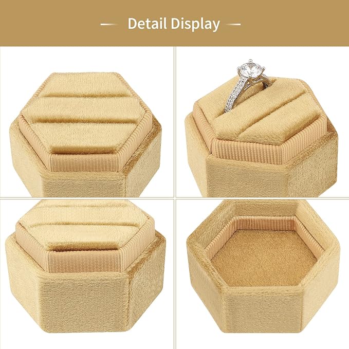 DesignSter Hexagon Velvet Ring Box - Premium Gorgeous Vintage Double Ring Display Holder with Detachable Lid for Proposal, Engagement, Wedding, Ceremony(Sunset)
