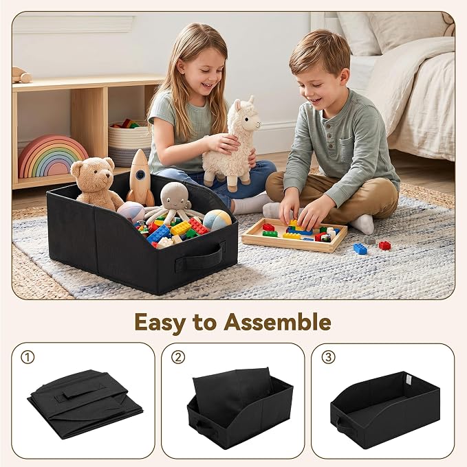 GRANNY SAYS Trapezoid Closet Storage Bins, Storage Baskets for Shelves, Linen Closet Organizers and Storage, Closet Organizer Bins for Clothes, Toys, Towels, Black, 6-Pack