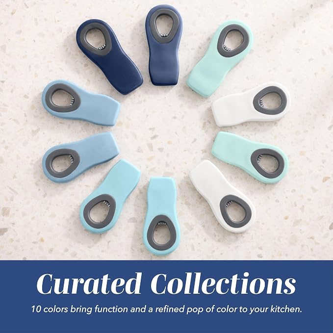COOK WITH COLOR Bag Clips with Magnet- Food, Chip, Bag Clips for Food Storage with Airtight Seal Grip for Bread, Snack Bags and Food Bags (Blue Ombre, Pack of 10)