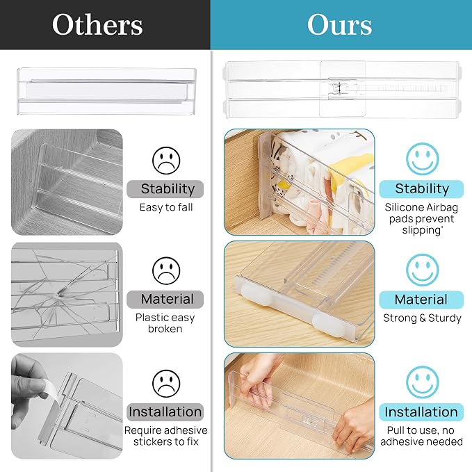 Vtopmart 18 Pack Drawer Dividers for Clothes, 4" High 10.2"-16.5" Adjustable Expandable Dresser Drawer Organizer, Clear Plastic Separators for Dresser, Baby Clothing, Underwear, Cosmetic, Toiletries
