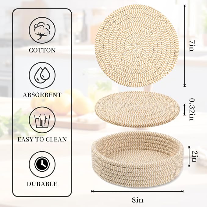Trivets for Hot Dishes, Pots and Pans, Heat Resistant Hot Pads with Storage Basket, Pot Holders for Kitchen Countertop, Trivet Mats Home Essentials Farmhouse Decor (Brown 5 Pcs)