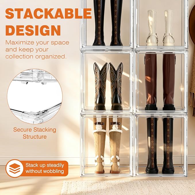 XXX-Large Extra Large Acrylic Display Case 17.3'' x 13'' x 13'' Transparent Sneaker Shoe Organizer Clear Plastic Stackable Boot & Shoe Boxes Large Showcase for Helmet, Handbag, Figures Collectibles