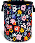 Folk Floral Art Laundry Basket Beautiful Flowers Foldable Oxford Cloth Funny Tote Bag Laundry Hamper Clothes Storage Bucket Organizer For Bathroom/Laundry Storage/Bedroom 18.9x16.5 Inch
