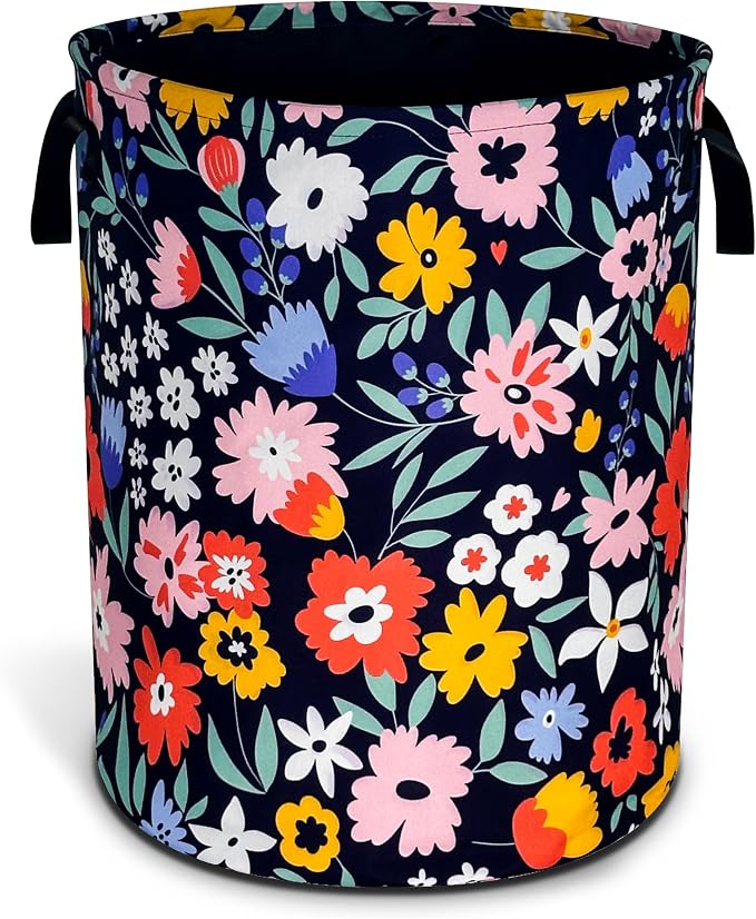 Folk Floral Art Laundry Basket Beautiful Flowers Foldable Oxford Cloth Funny Tote Bag Laundry Hamper Clothes Storage Bucket Organizer For Bathroom/Laundry Storage/Bedroom 18.9x16.5 Inch