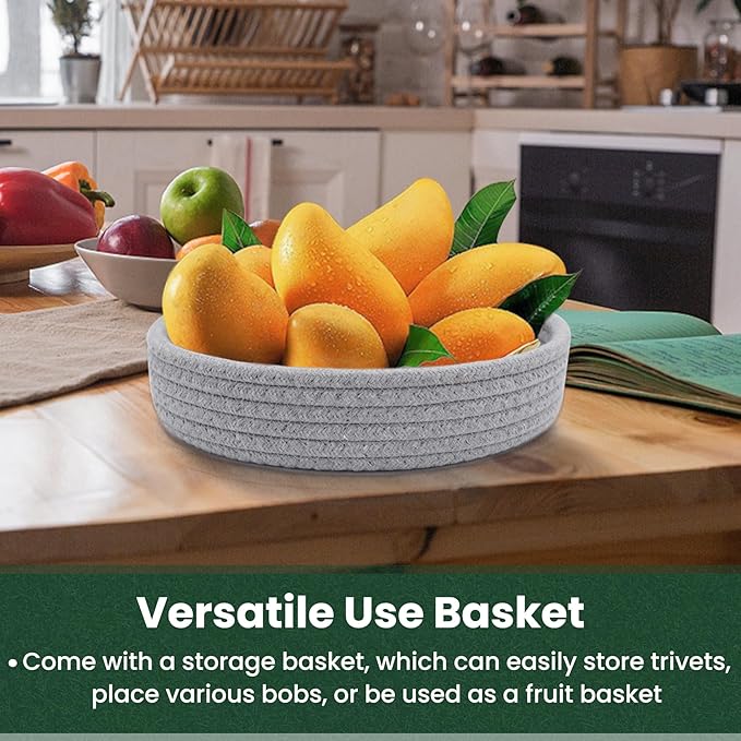 10 Inch Trivets for Hot Dishes, Hot Pots and Pans, 5 Pcs | Comes with Storage Basket, Extra Large Thick Heat Resistant, Large Coaster, Hot Pads, Pot Holders for Countertop