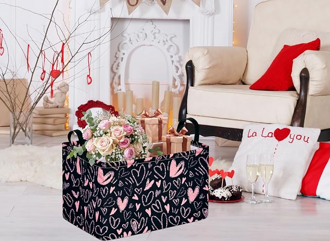 MAIZMZ Girls Basket Empty Gift Basket with Handles,Closet Shelf Storage Organizer Bins Heart Print Girls Nursery hamper Kids Toys Books Box Room Decor