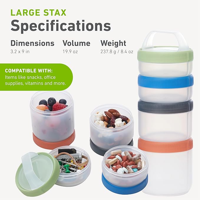humangear Stax Modular Storage System - Food-Safe 4-Piece Stacking Container with Click-Handle
