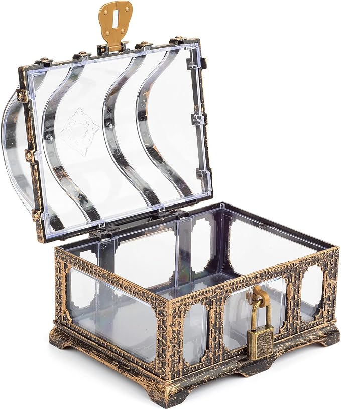 Transparent Antique Treasure Chest for Kids,Plastic Pirate Storage and Decorative Box
