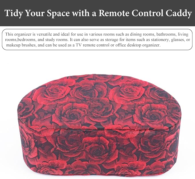 Remote Control Holder, PU Leather Remote Caddy Desktop Organizer with 5 Spacious Compartments for TV Remotes/Media Controllers/Office Supplies (1-3D Rose Red