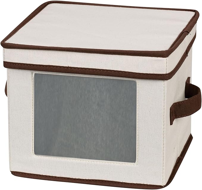 Household Essentials China Plate Storage Box, Holds 12 Dessert Plates or Bowls, Windowed Panel, Sturdy Frame and Reinforced Handles, Felt Cushions, Fully Removable Lid
