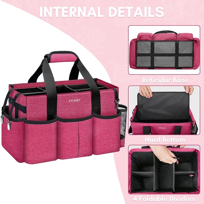 Ytonet Wearable Cleaning Caddy Organizer with Handle & Shoulder Straps, Large Cleaning Tote for Housekeepers, Kitchen Supplies Organizer with Dividers, Under Sink & Car Detailing Bag, Red