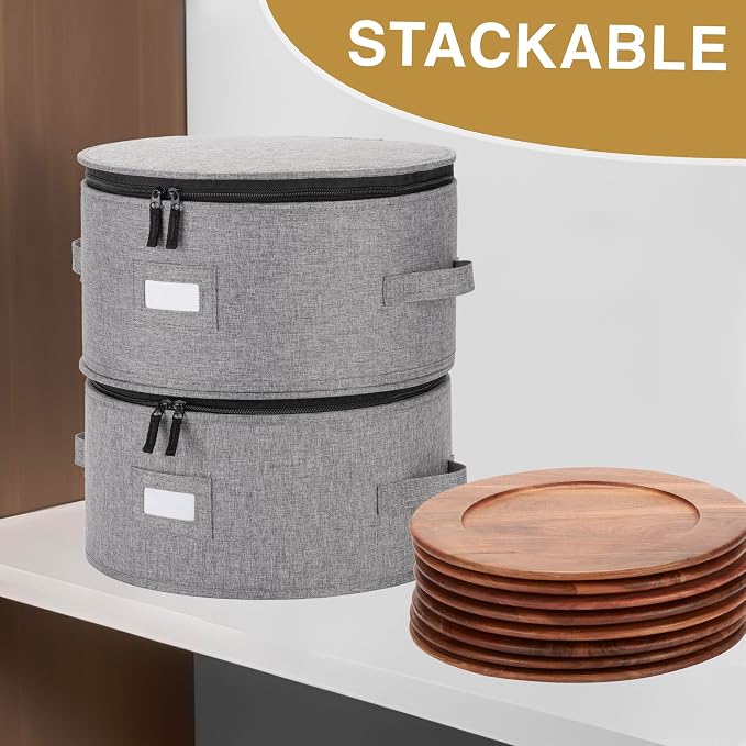 Stack Store Plus More 5PC China Storage Cases for Dinnerware - 13"-12"-10"-8.5" and 7" wide - 60 Plate Separators Included